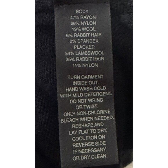 White House Black Market Cardigan Sz M Black Ruffle Open Front Rabbit Hair Wool - Picture 7 of 10